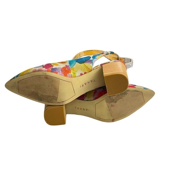 TAHARI SHOES SLINGBACK FLORAL COLORFUL POINTED TOE WOODEN HEEL SIZE 8.5 - Picture 5 of 13